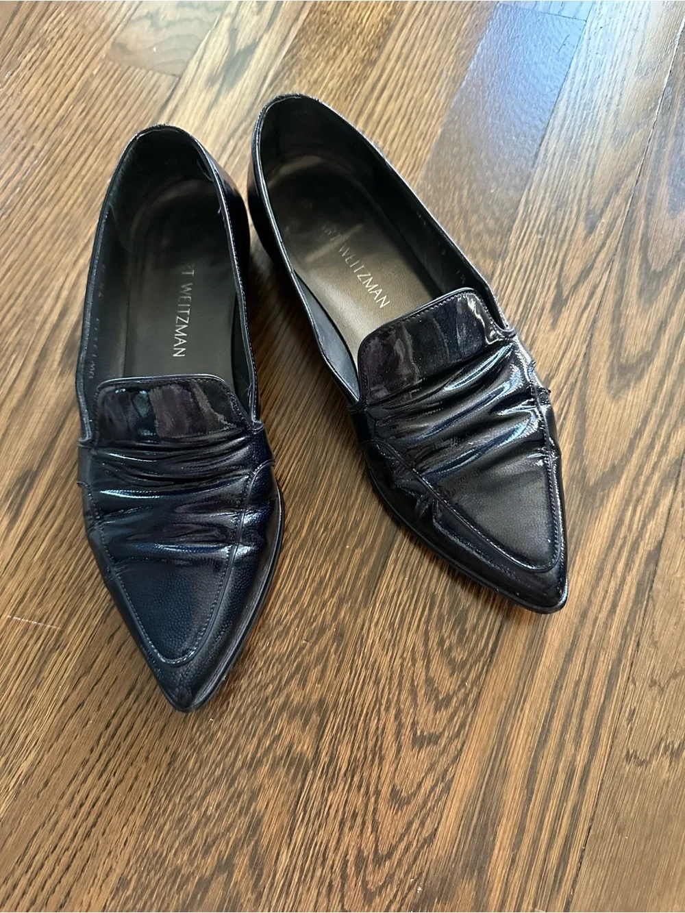 Stuart Weitzman dark blue Pointed Patent Leather Loafers